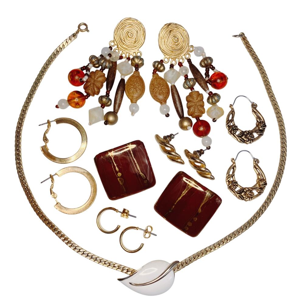 Signed Direction One Necklace & 6 Earrings Lot, Boho Tassel Dangle & Hoops